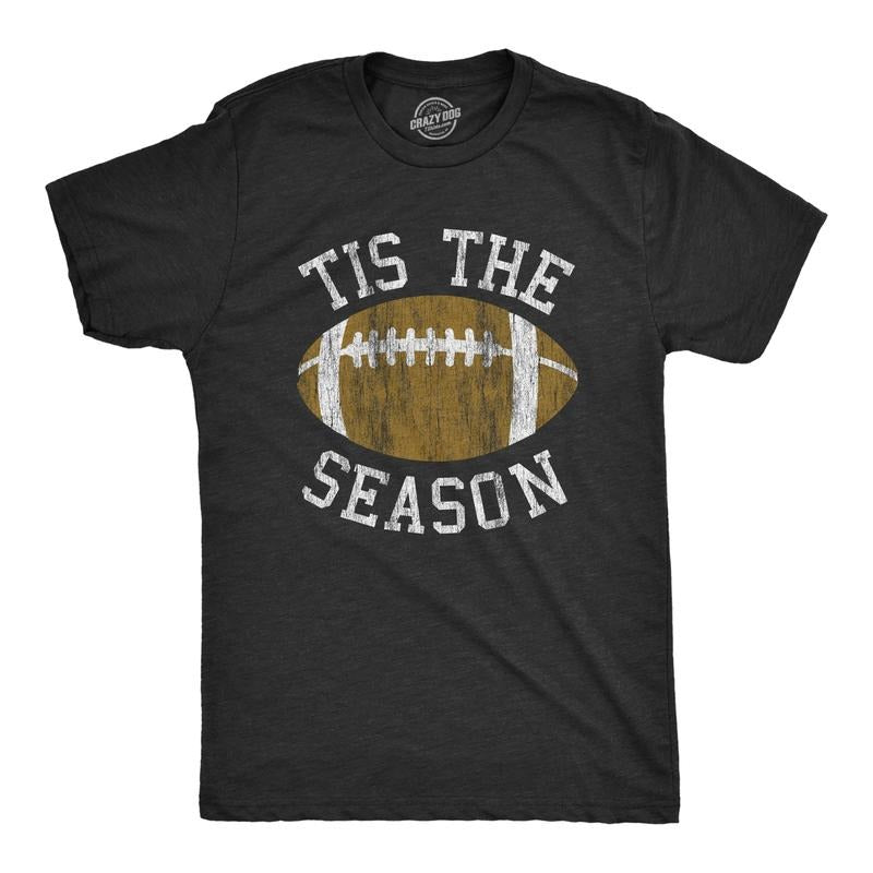 Mens Tis The Season T Shirt Funny Football Gridiron Lovers Tee For Guys Mens Funny T Shirts Cool Tees Soft Stylish Casual Menswear Funny Football Short Sleeve Novelty Tees for Guys Black -