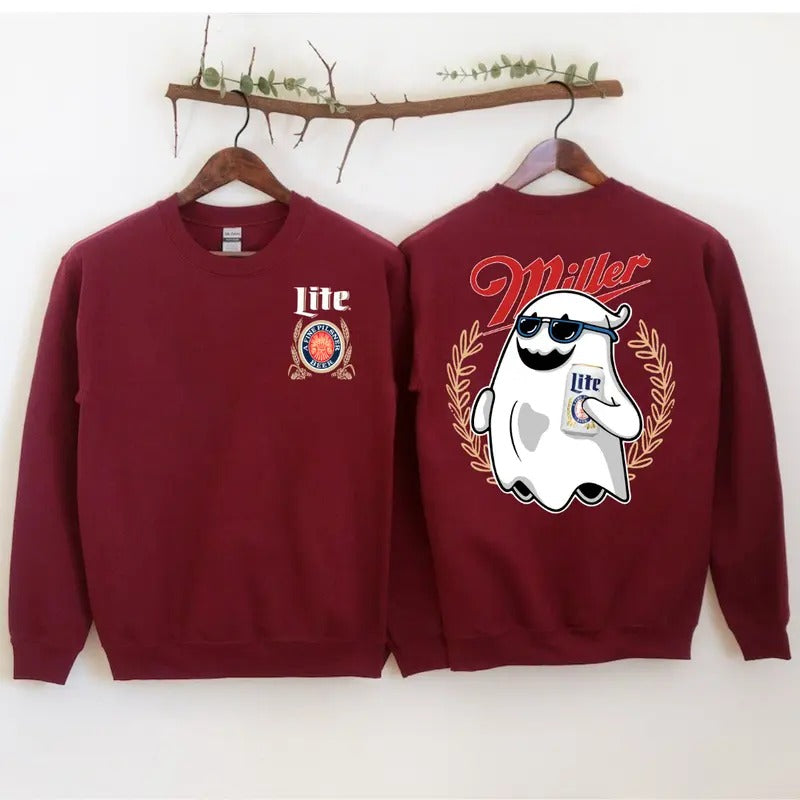 Miler Lite Ghost Halloween 2Sides Sweatshirt - Unisex Crewneck Sweatshirt for Men and Women - Pullover, Womenswear