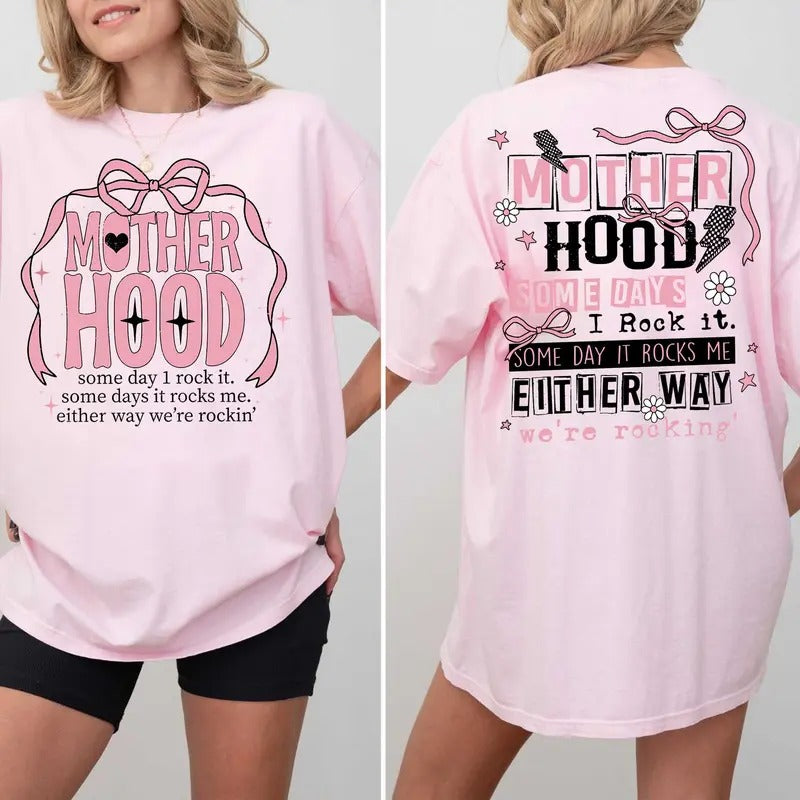 Motherhood Coquette Bow Shirt, Retro Mother hood Shirt, Funny Mom Sarcastic Mama Shirt, Mother's Day Shirt, Blessed Mom Shirt