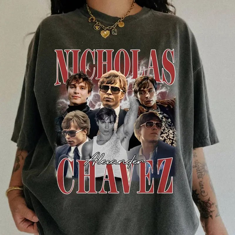 Nicholas Chavez Colors T-shirt, Unisex Tops For Men- For Women, Y2K 90s Retro Celebrity Movies Bootleg Tshirt, Soft Fit Cotton Top Womenswear