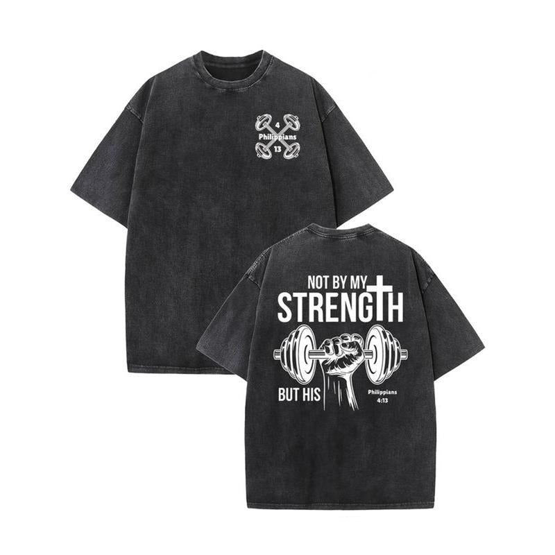 Not By My Strength, But By His T-Shirt Christian 2 Sided Comfort Colors Tee Pure Ring-Spun Cotton Fabric Casual Crew Neck Soft-Washed Tops for Unisex