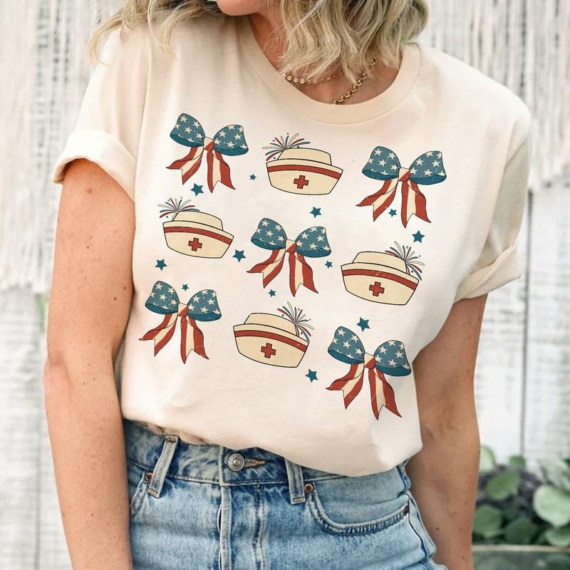 Nurse American Flag Shirt 4th Of July Shirt Independence Day Shirt For Nurse Coquette Bow American Flag Tshirt American Nurse Shirt