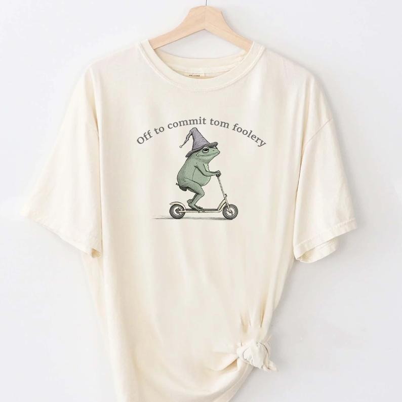 Off to Commit Tom Foolery Frog T-shirt, Funny Weirdcore Sayings Unique Tshirt Tee Adults Men Women Meme Graphic Sarcastic