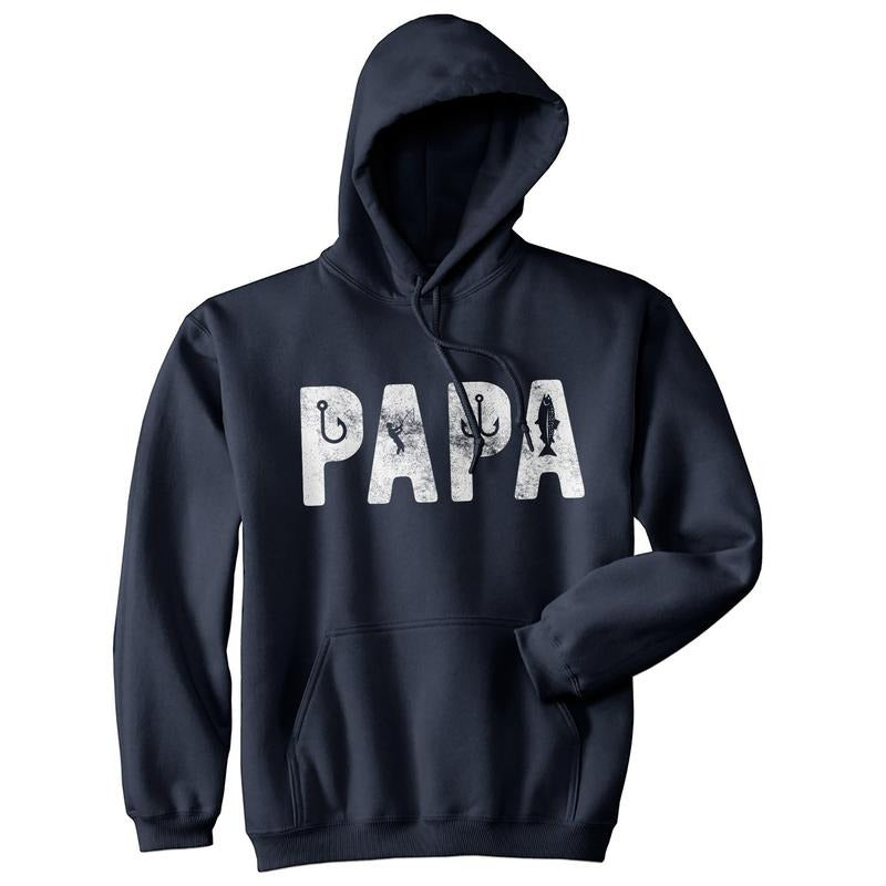 Papa Fishing Unisex Hoodie Funny Grandpa Grandfather Fishing Lover Gift Hooded Sweatshirt Funny Hoodies Fishing Hoodie Funny Dad Joke Pullover Novelty Sweatshirt Navy -