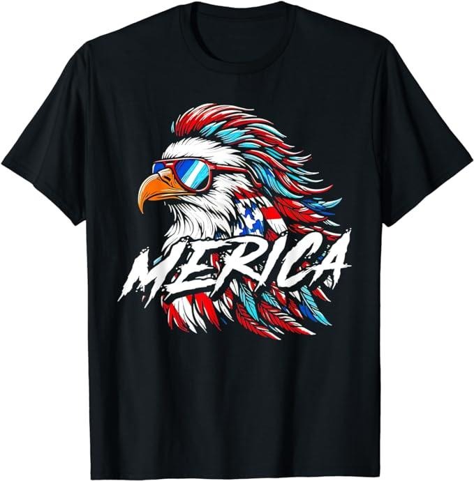Patriotic Shirts For Men, Merica Mullet Eagle Funny 4th Of July T-Shirt Menswear Top Casual Cotton Basic Fashion