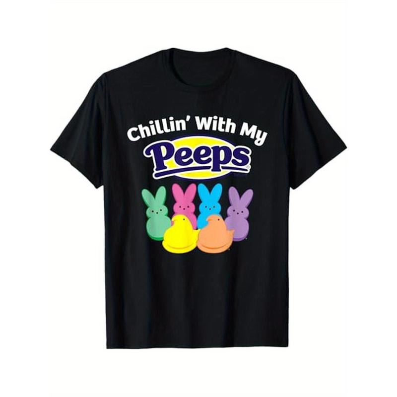 Peeps Black Easter T-Shirt - Classic Fit Crew Neck, Cotton & Polyester, Short Sleeve, Animal Print, 100% Cotton, Halloween Thanksgiving Christmas Gift for Men Women Family Friends, S-XXXL, Black made in usa