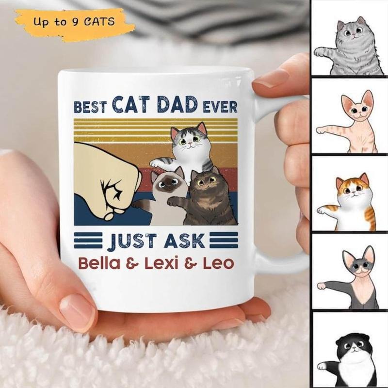 Personalized Best Cat Dad Ever Mug, Custom Cat Breed Mug, Cat Name Mug, Gift For Cat Dad, Funny Cat Lover Mug, Father's Day Gift Coffee Mug