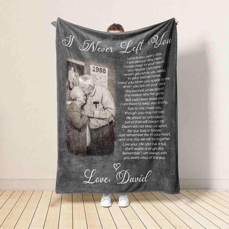 Personalized In Memory Of Photo Heaven Blanket, Loss Of Dad Blanket Gift, Sympathy Blanket, I Never Left You Memorial Blanket, Memorial Dad Gift