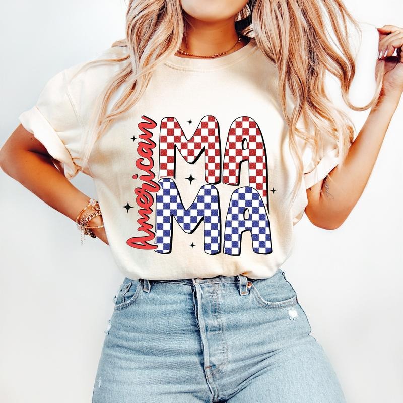Retro American Mama T-Shirt, Fourth of July T-Shirt, 4th of July T-Shirt, Patriotic