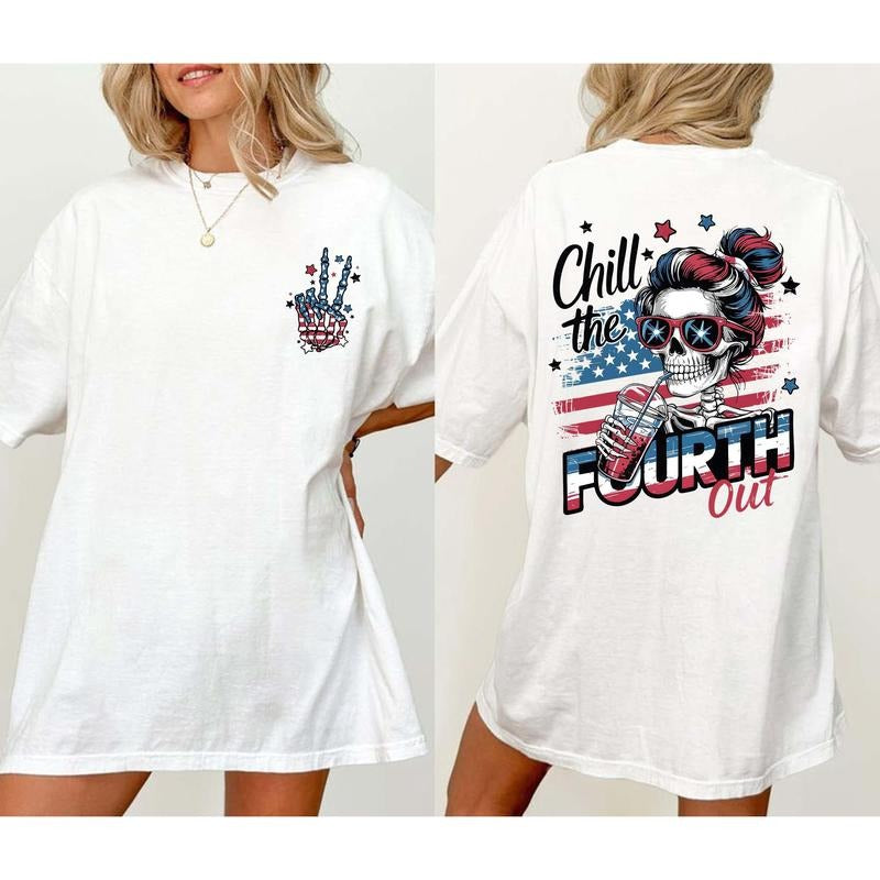 Retro Chill The Fourth Out Shirt, 4th Of July Skeleton Girly Shirt, Funny Skeleton Fourth Of July Shirt, American Mama Shirt, Independence Day Shirt