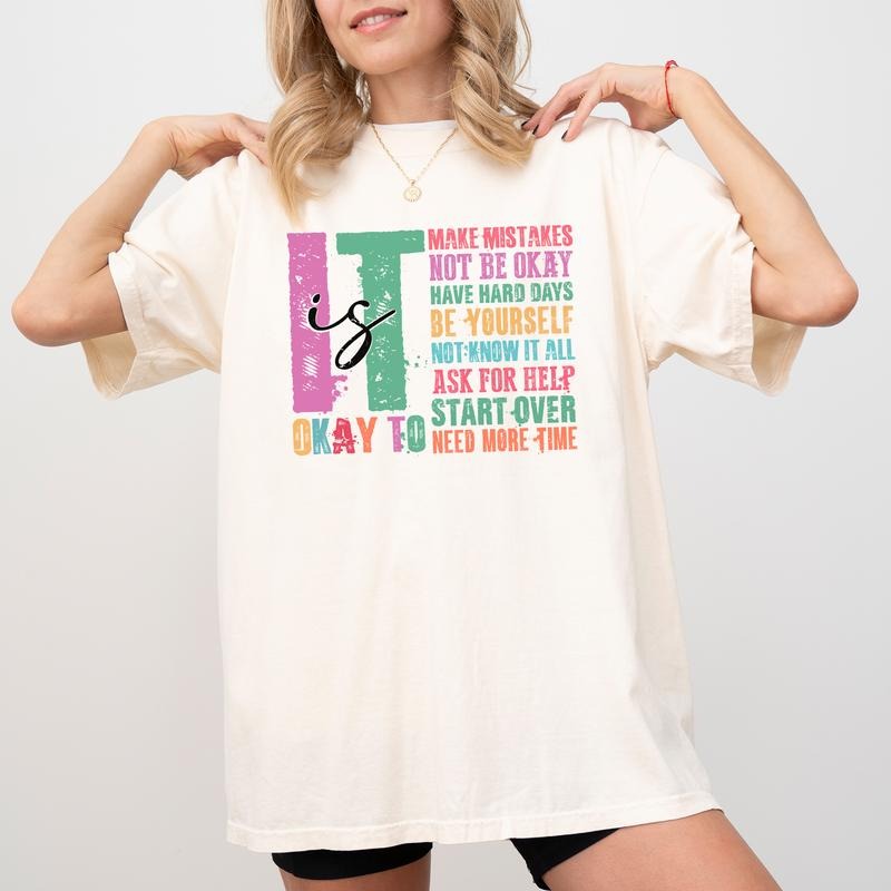 Retro It's Okay To Make Mistakes Be Yourself Shirt, Motivation Saying Graphic Tee Women, Inspirational Shirt, Mental Health Tee, Funny Shirts For Women, Comfy Fabric Graphic Tee, Women's Tops, Streetwear, Cotton Fabric Relaxed Fit Chic Style