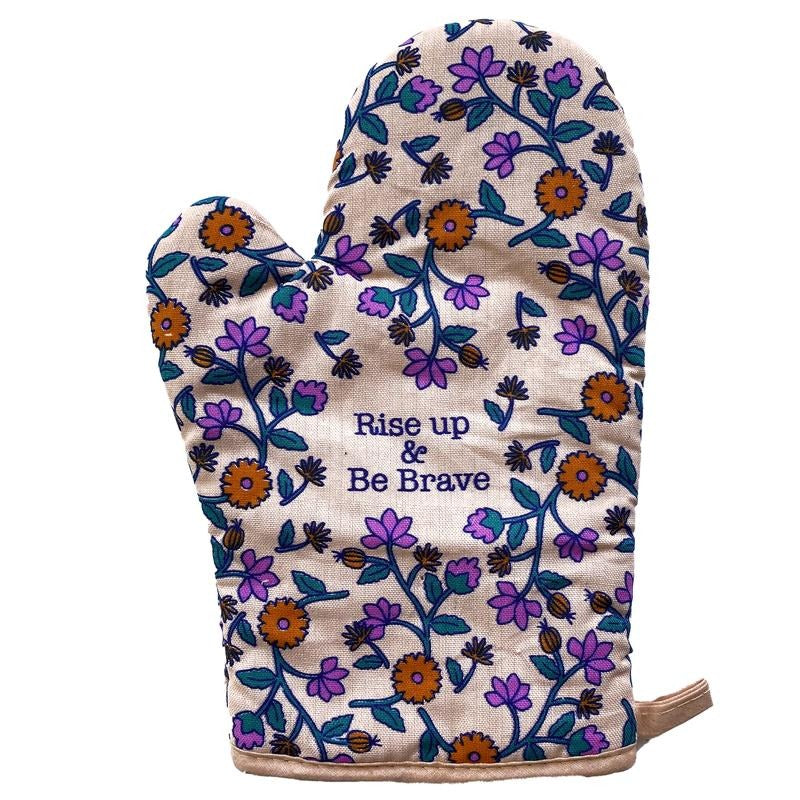Rise Up And Be Brave Oven Mitt Empowerment Motivational Message Kitchen Glove Funny Graphic Kitchenwear Funny Motivational Novelty Cookware White