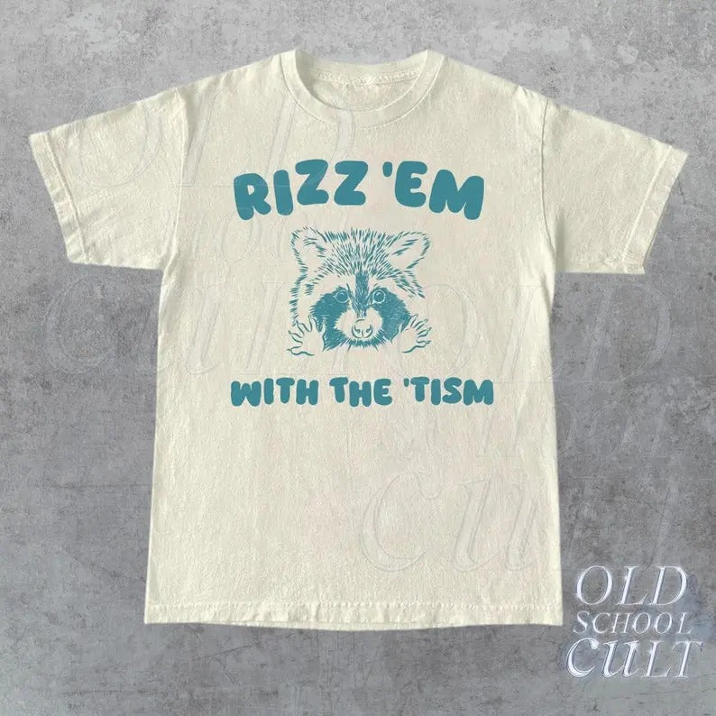 Rizz Em With The Tism Graphic T-Shirt, Retro Unisex Adult T Shirt, Vintage Funny T Shirt, Nostalgia T Shirt, Relaxed Cotton Tees, Rizzler