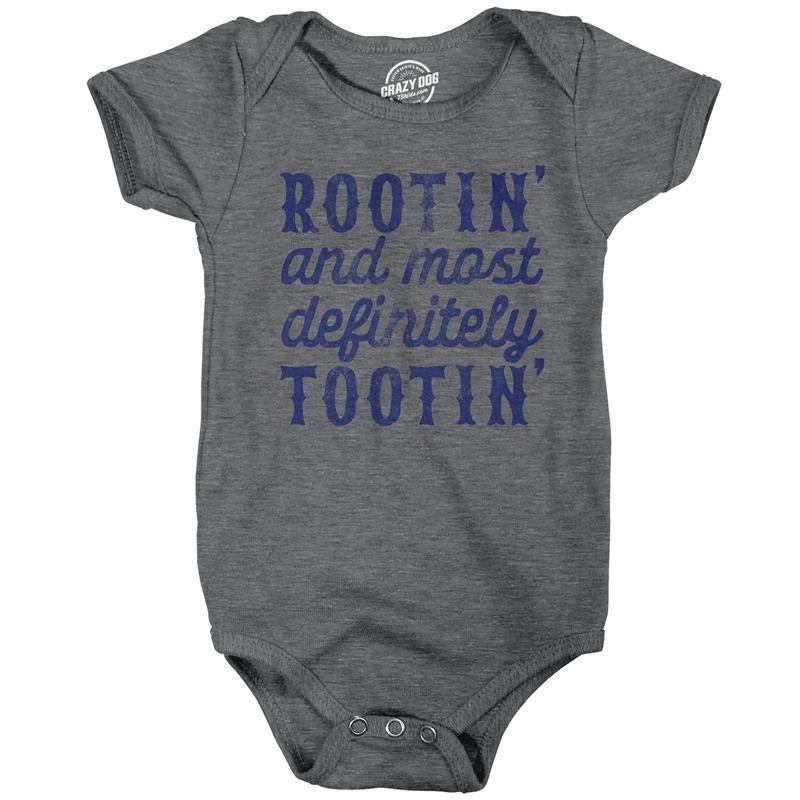 Rootin and Most Definitely Tootin Baby Bodysuit Funny Sarcastic Novelty Jumper for Infants Funny Baby Onesies Sarcastic Onesie for Baby Funny Funny Adult Humor Onesie Novelty Onesie Dark Grey