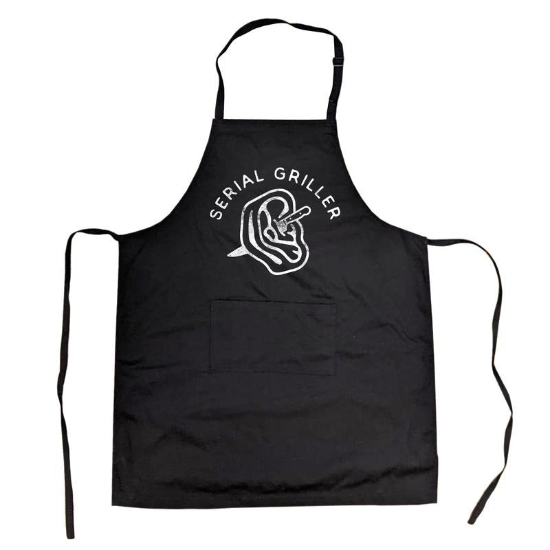 Serial Griller Cookout Apron Funny Backyard BBQ Cook Chef Summer Grilling Novelty Smock Funny Aprons Funny Food Cover Novelty Cooking Aprons for Men Black