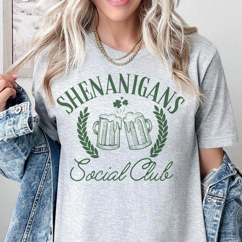 Shenanigans Social Club T-Shirt St Patricks Tshirt Lucky Tee Soft Print Shirt Social Club T-Shirt Shenanigans Funny Tshirt Sarcastic Funny Tee Sublimation Print Shirt Casual Comfort