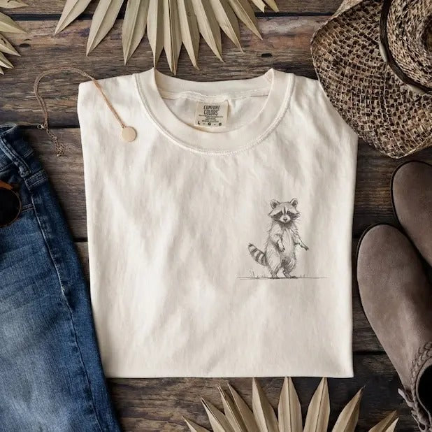 Standing Raccoon Shirt, Cute animal T-shirt, Sweet Graphic Tee, Vintage Retro Cartoon Tee, Sketch Raccoons Gift, Unisex Tshirt, Trash Panda