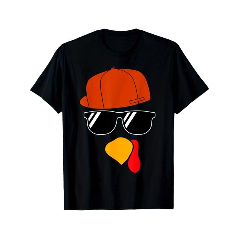 Thanksgiving Day Printed, Men's Cotton Graphic T-shirt, Casual Short Sleeve Crew Neck Gamer T-shirt, Men's Tee For Outdoor made in usa