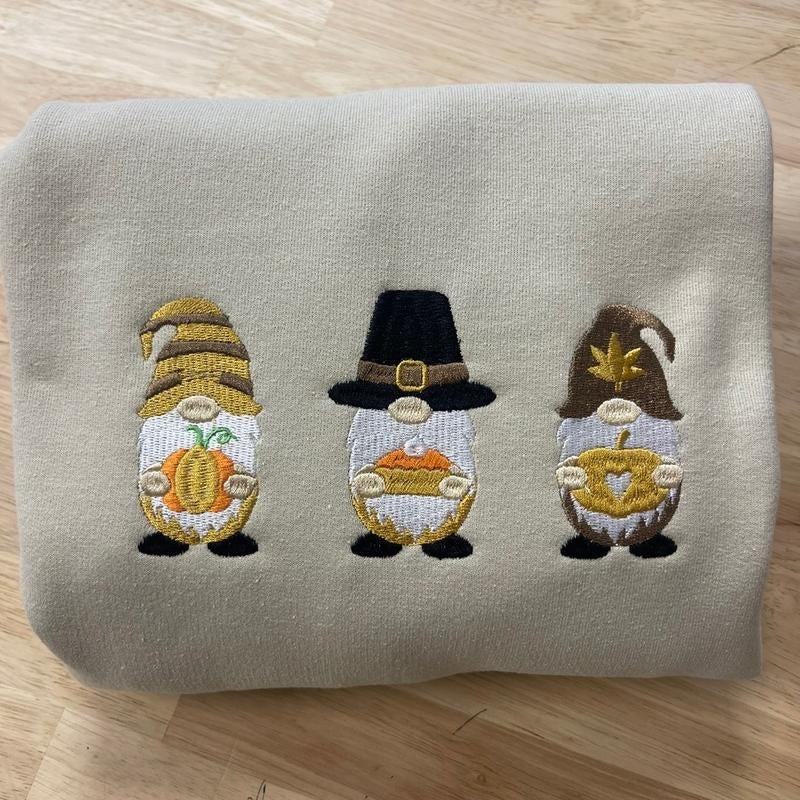 Thanksgiving gnomes Embroidered sweatshirt