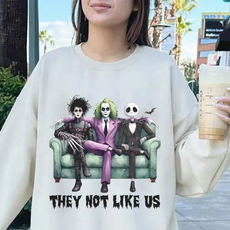 They Not Like Us Beetlejuice Sweatshirt- Shirt, Scary Halloween Sweatshirt , Horror Movies Sweatshirt, Halloween Movie Friends Shirt,, Halloween Shirt, Unisex Classic Cotton All Sizes, For Men, For Women