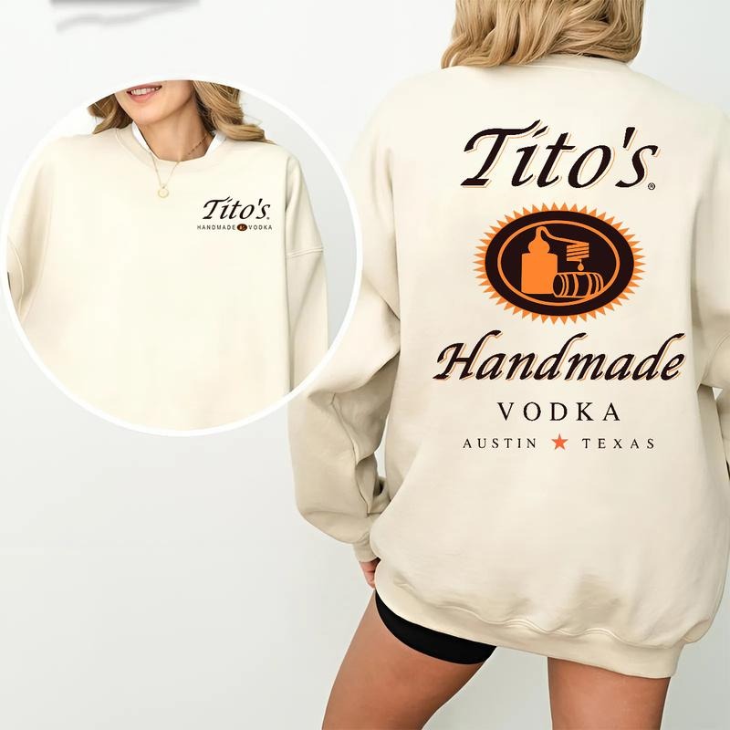 Tito's Handmade Vodka 2-Sided SweatShirt, Unisex Graphic Tee for Men and Women, Trendy Streetwear Top, Casual Menswear