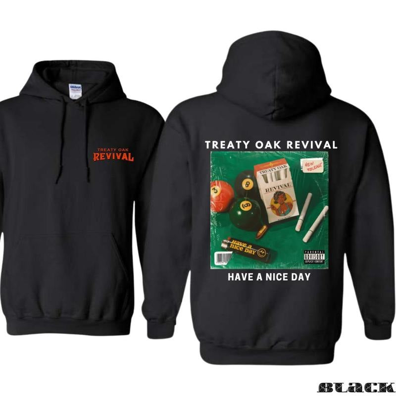 Treaty Oak Revival T-shirt Sweatshirt Hoodie - Unique album cover design with pool balls and , ideal for music fans and street fashion enthusiasts, providing comfort and style.