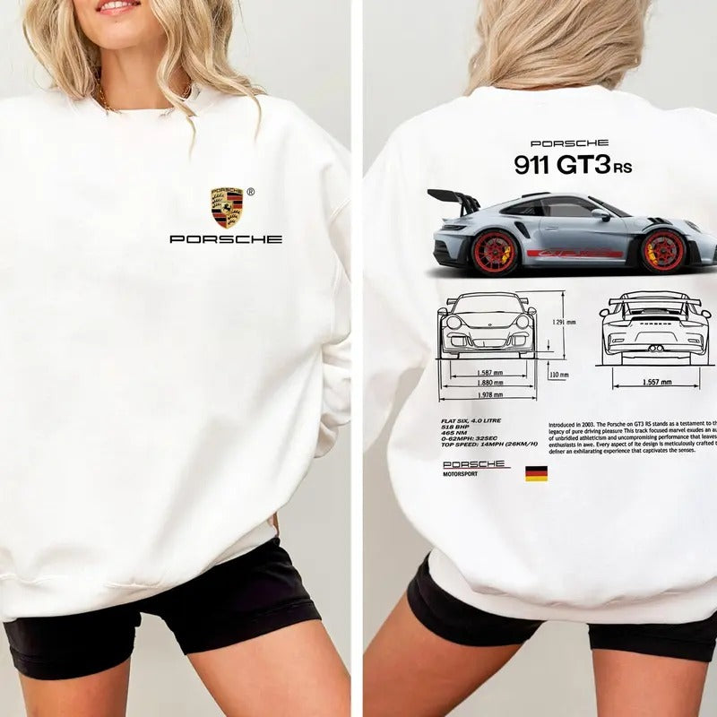 Two Sided Porsche 911 GT3 RS Crewneck Sweaters Classic Sweaters
