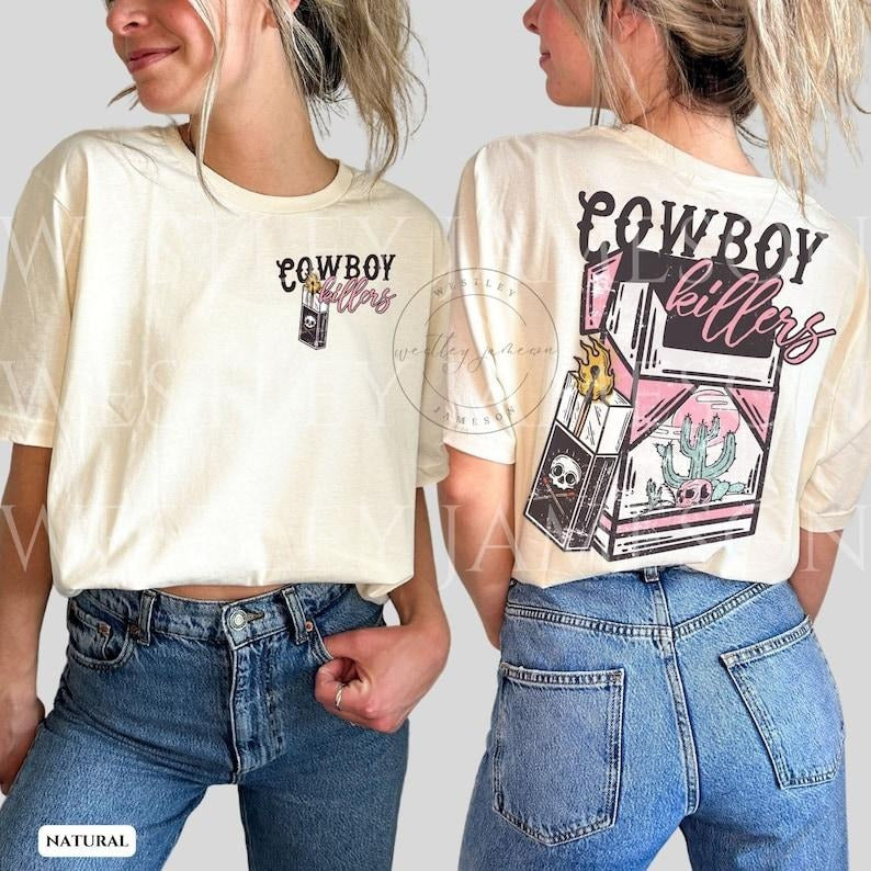Vintage Inspired Shirt, Cowboy Killers, Western Tee, Cowboy Skull Tee, Western Graphic Tee, Cowgirl T-shirt, sweater and Hoodie 2 sides