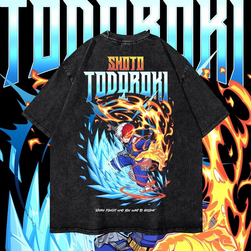 Vintage Todoroki Dyenomite Mineral Wash Shirt, My Hero Academia Shirt, Unisex Anime T-Shirt, Streetwear & Gym Style, Classic Cotton