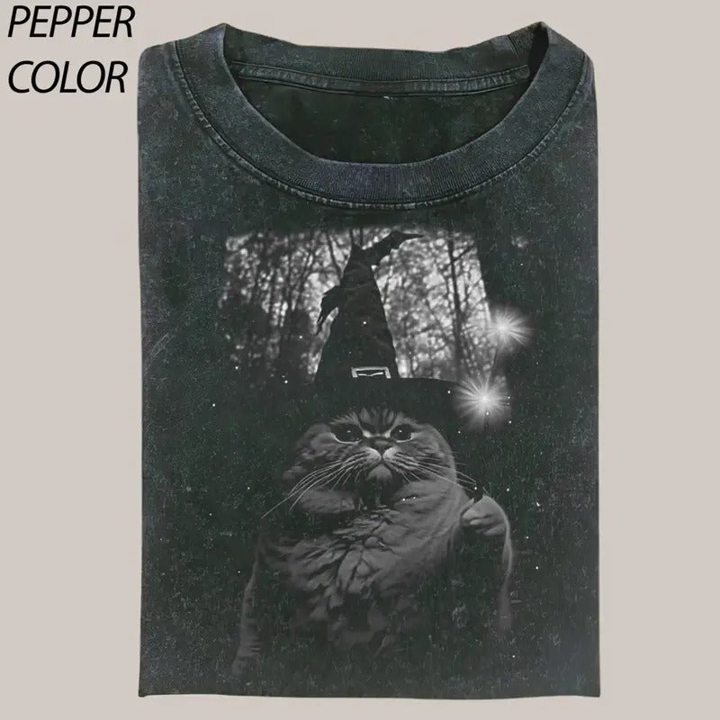 WIZARD CAT Vintage Tee, Cat T-Shirt, Meme Cringe Funny Dumb Shirts, graphic tees, meme shirts, Unisex Movie Shirt Menswear Womenswear Streetwear