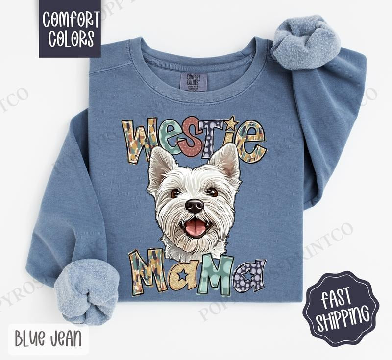 Westie Mama Comfort Colors Sweatshirt, West Highland Terrier Dog Mama Women's Crewneck, Cute Dog Mom Women's Sweater