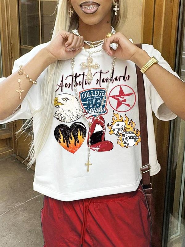 Women's Cartoon Graphic Print Round Neck Tee, Fashion Casual Short Sleeve T-shirt, Ladies Summer Clothes for Daily Wear, Top