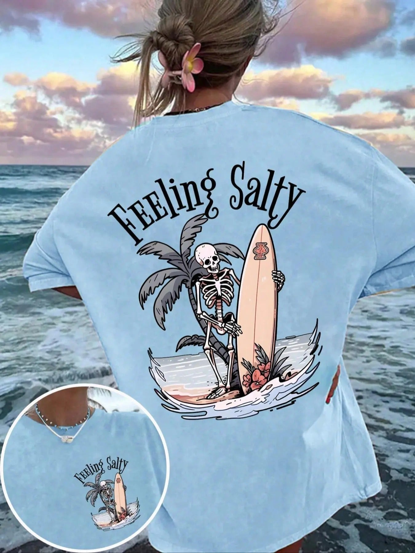 Women's Skeleton Print Round Neck Graphic Tee, Vintage Trendy Casual Drop Shoulder Half Sleeve T-shirt for Daily Wear, Ladies All Seasons Outfit