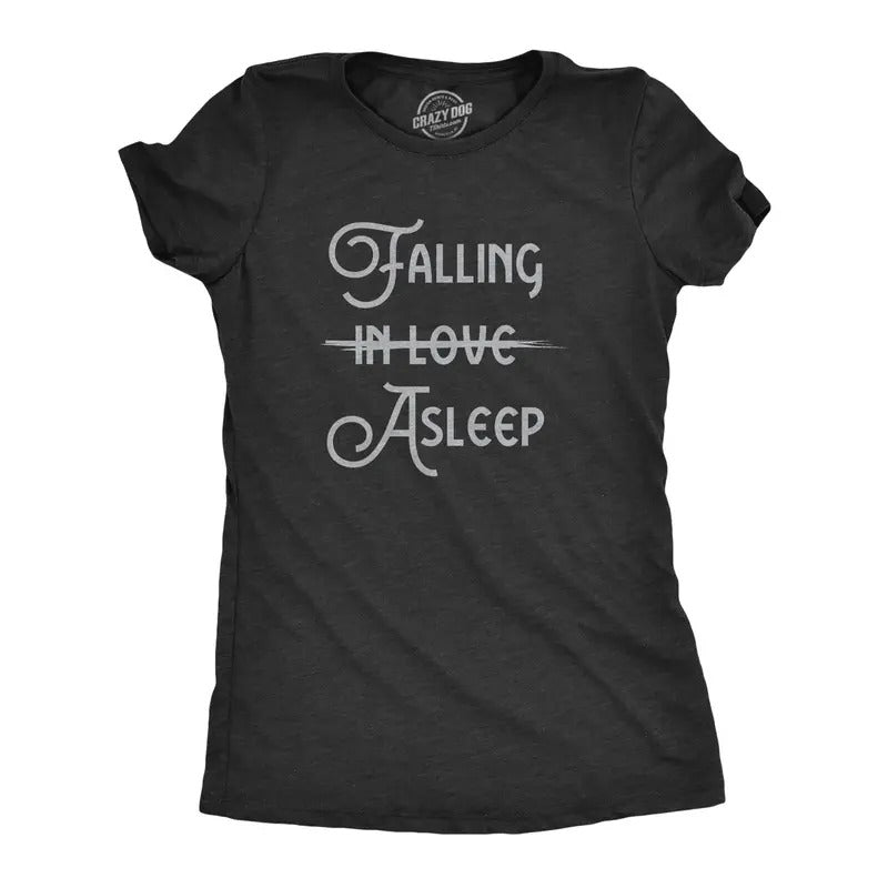 Womens Falling Asleep T Shirt Funny Napping Sleepy Lazy Joke Tee For Ladies Funny Womens T Shirts Cute Slimming Top Comfortable Soft Womenswear Funny Sarcastic Top Women's Novelty Tees Black -