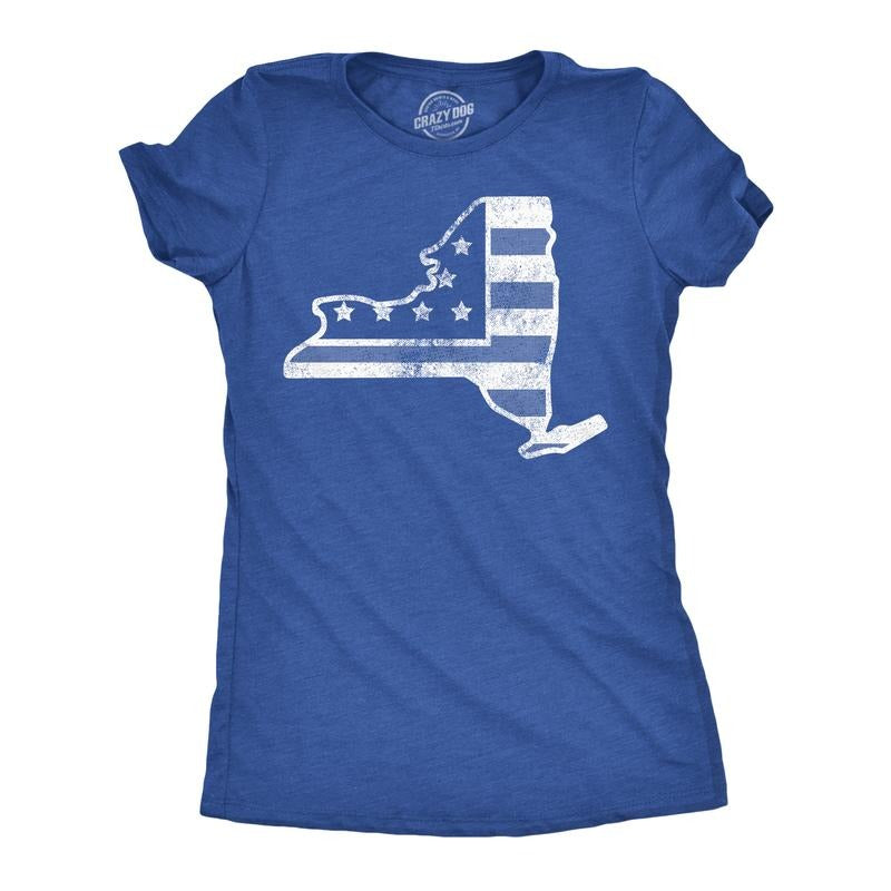 Womens Funny T Shirts American Flag New York State Awesome Fourth Of July Tee For Ladies Funny Womens T Shirts Cute Slimming Top Comfortable Soft Womenswear Patriotic Tops for Women Women's Novelty Royal -