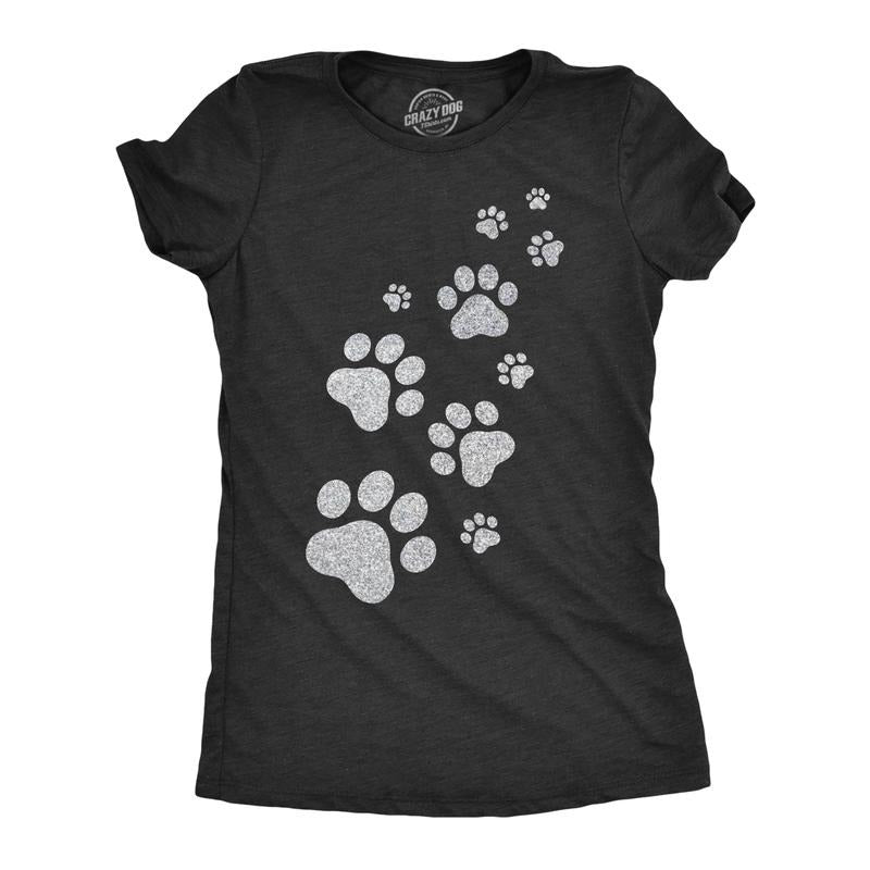 Womens Glitter Cat Paw Prints T Shirt Funny Cute Kitten Lover Top Graphic Novelty Tee Funny Womens T Shirts Cute Slimming Top Comfortable Soft Womenswear Mother's Day Tops for Women Funny Cat Top Black -