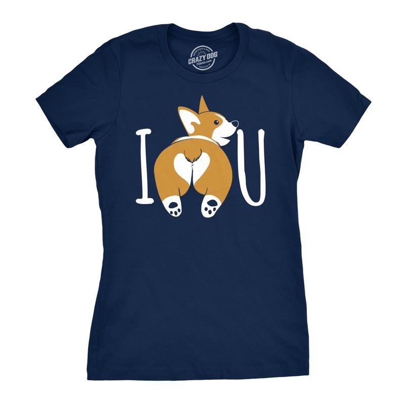Womens I Corgi Butt You T Shirt Funny Dog Lover Tee For Ladies Funny Womens T Shirts Cute Slimming Top Comfortable Soft Womenswear Funny Dog Top Women's Novelty Tees Navy