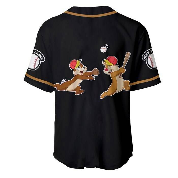 Chip & Dale Chipmunks Black Brown Cute Disney Unisex Cartoon Graphics Casual Outfits Custom Baseball Jersey Gifts for Fans - lylyprint.com