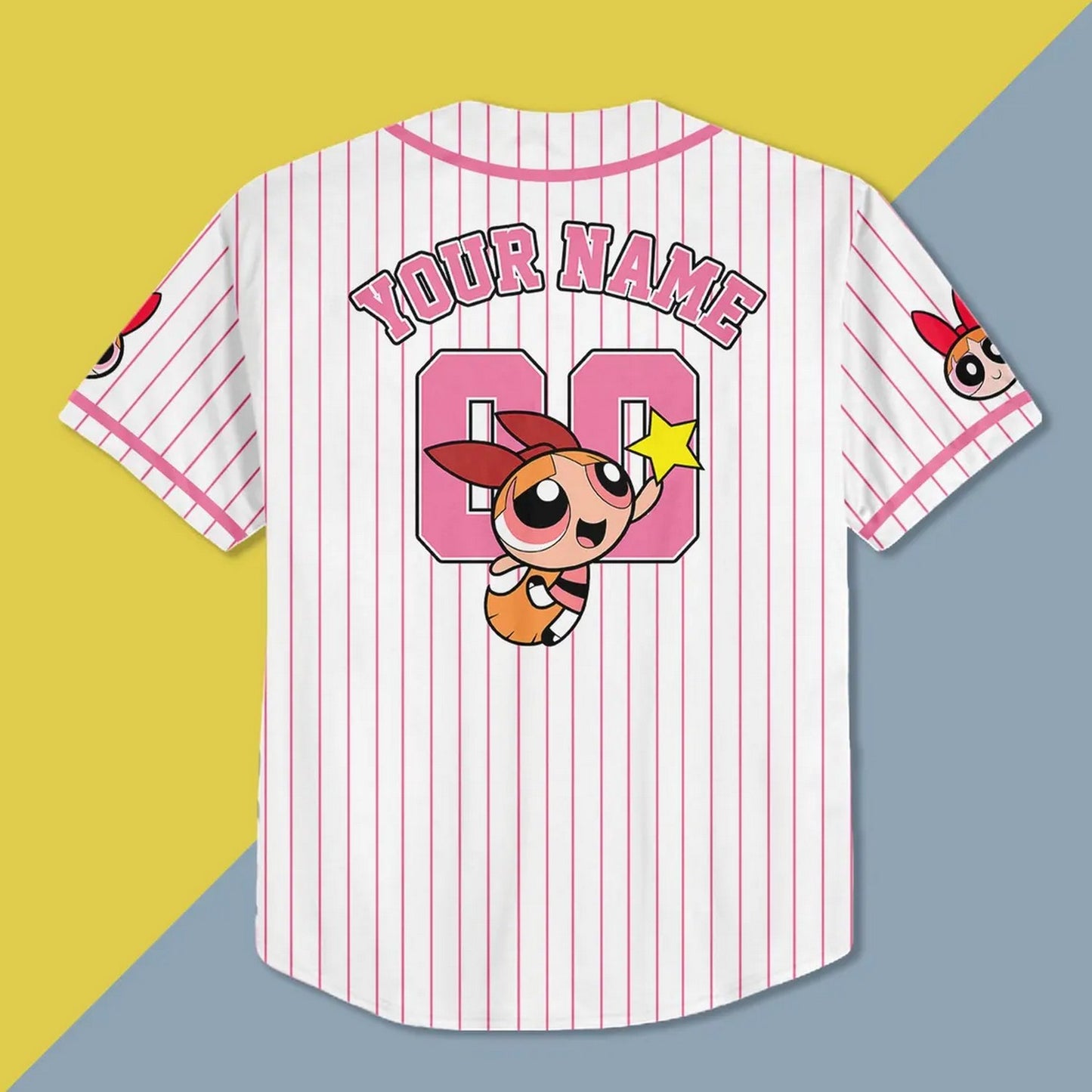 Custom Name Blossom Funny Powerpuff Girls 90s Pink White Baseball Jersey