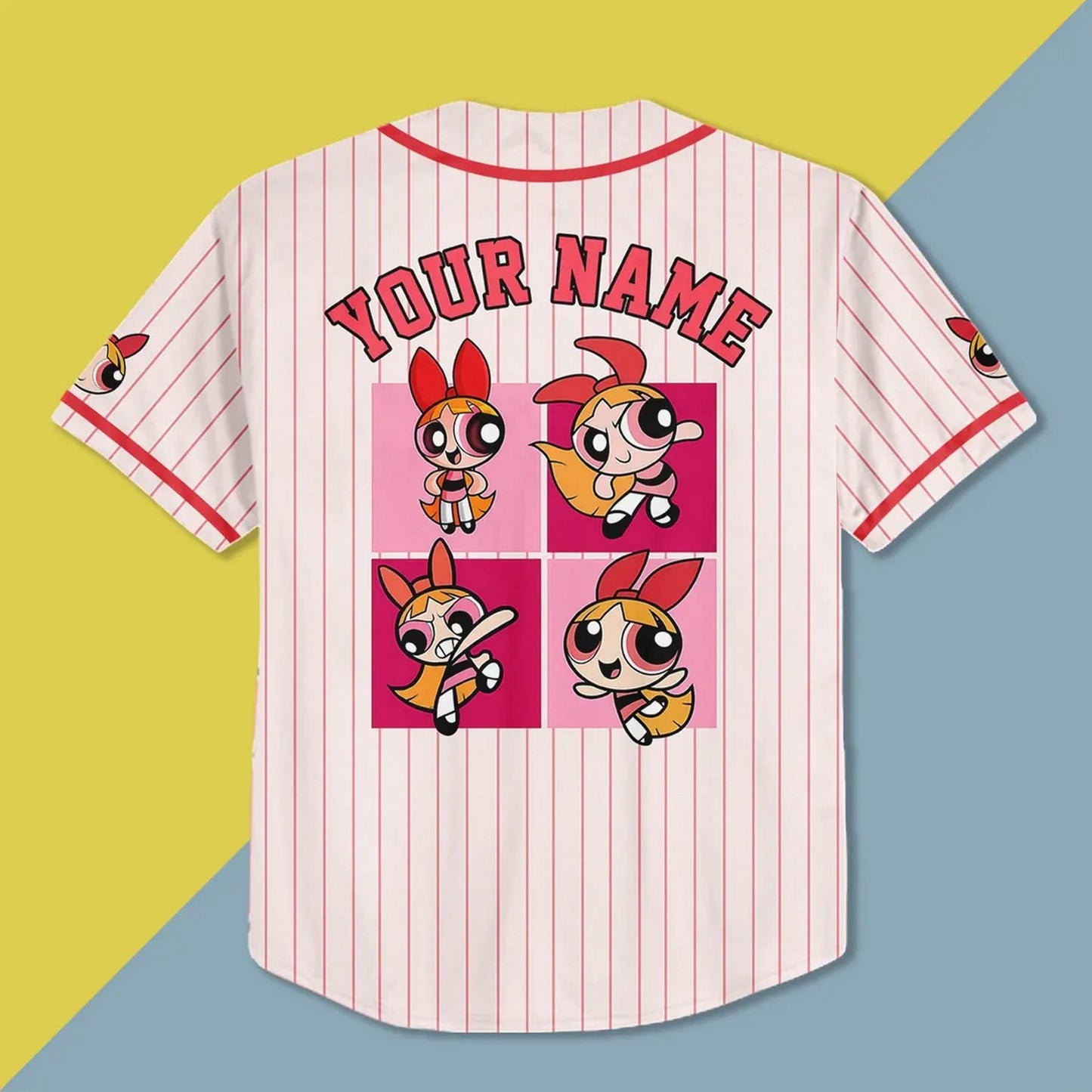 Custom Name Blossom Funny Powerpuff Girls 90s Red White Baseball Jersey