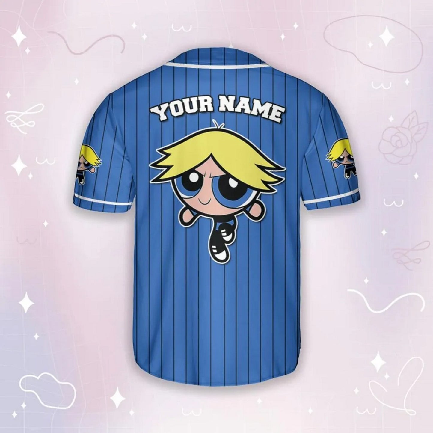 Custom Name Boomer Funny Powerpuff Girls 90s Blue Baseball Jersey