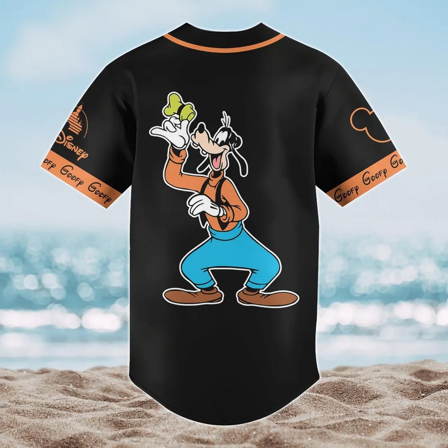 Custom Name Disney Funny Goofy Black Baseball Jersey