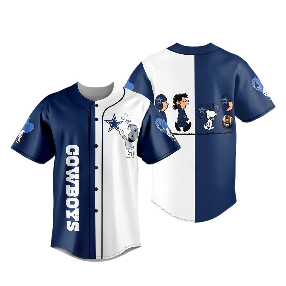 Dallas Cowboys Jersey Dallas Cowboys Symbol American Football Snoopy Characters White Blue Jersey Shirt For Men Dallas Cowboys Baseball Jersey - Gift for Women Men - Bafud