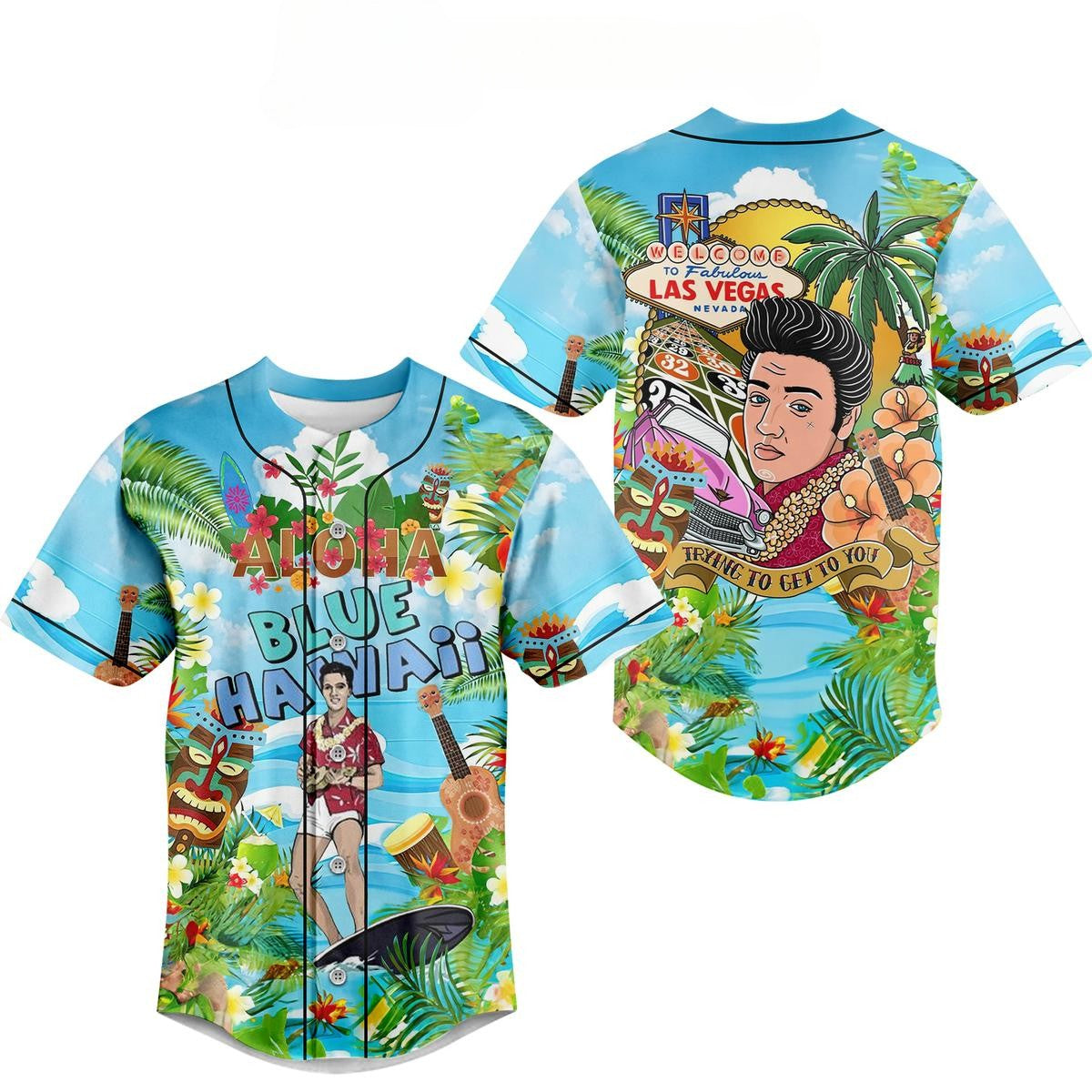 Funny Aloha Blue Hawaii Baseball Jersey For Kids & Adults