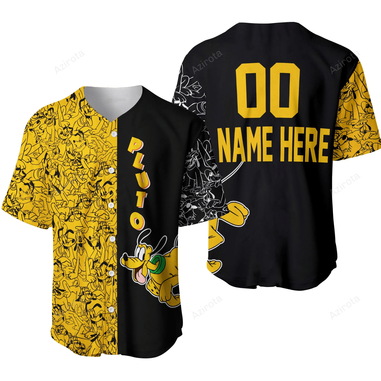 Pluto Dog Pattern Black Yellow Disney Unisex Cartoon Graphic Casual Outfits Custom Personalized Baseball Jersey