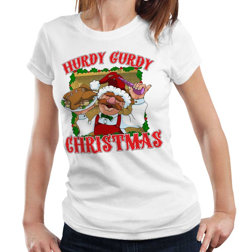 Hurdy Gurdy Christmas Tshirt Fitted Ladies