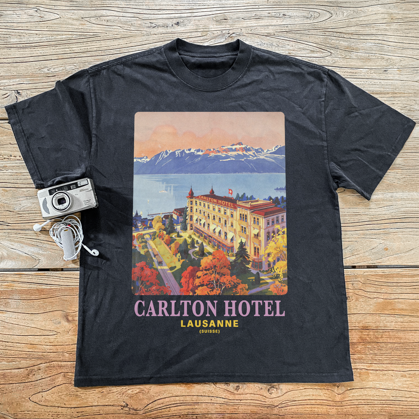 LAUSSANE 'CARLTON HOTEL' HEAVYWEIGHT BLACK T-SHIRT