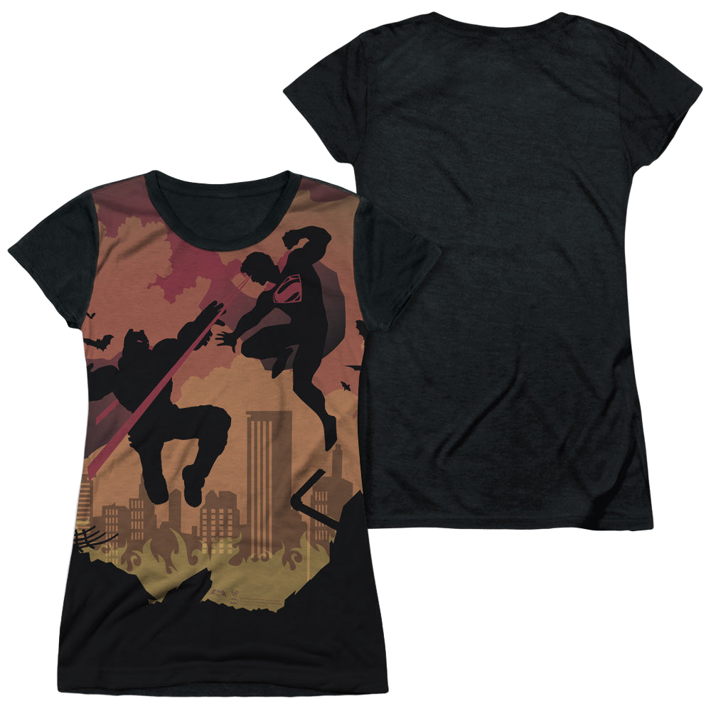 Batman v Superman Silhouette Fight - Juniors Black Back T-Shirt