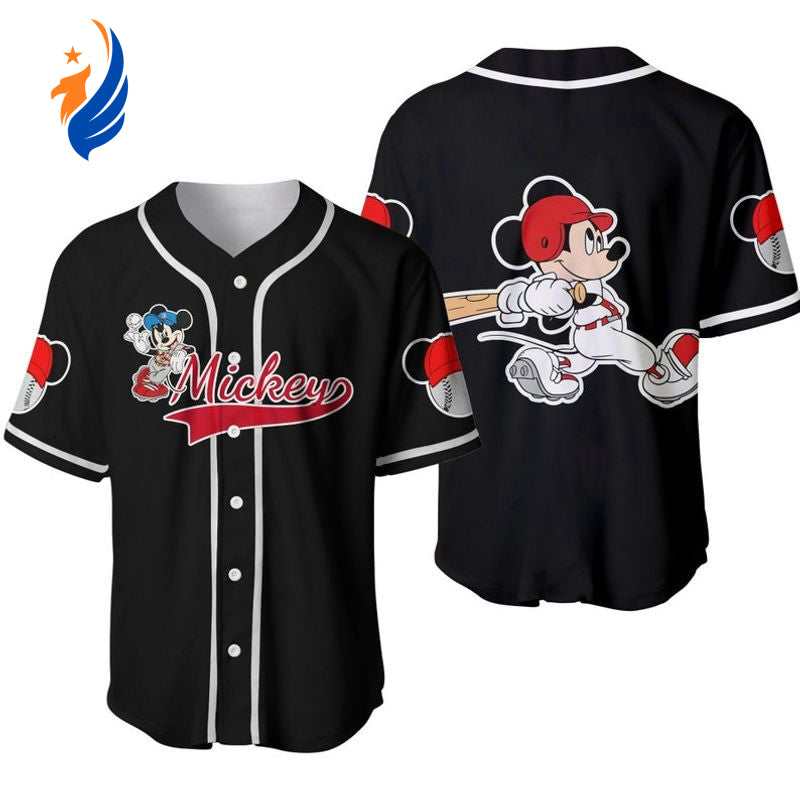 Mickey Mouse 3D Unisex Baseball Jersey - Black Disney Cartoon Graphics All Over Print Unisex Jersey Shirt - Bafud