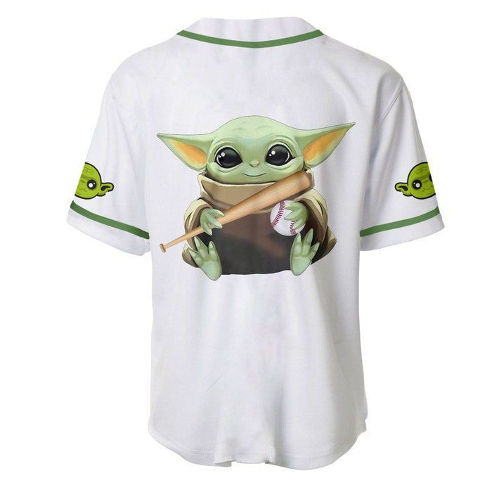Star Wars Baby Yoda White Green Disney Unisex Cartoon Graphic Casual Outfits Custom Baseball Jersey Gifts for Fans - lylyprint.com